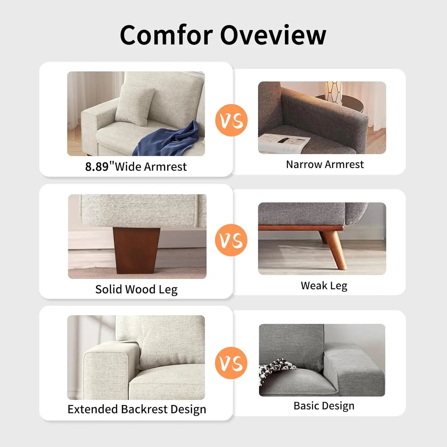 Navak Carpet Modernes Zweisitzer-Sofa für das Wohnzimmer, Chenille-Liegesessel, abnehmbarer Bezug, Federkissen, Massivholzrahmen,