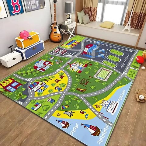 Navak Teppich, pädagogischer Spielteppich für Kinder, Stadtleben, Straßenverkehrssystem-Teppich für Schlafzimmer, Spielzimmer, lustige Lernbodenmatte, sichere Kinder