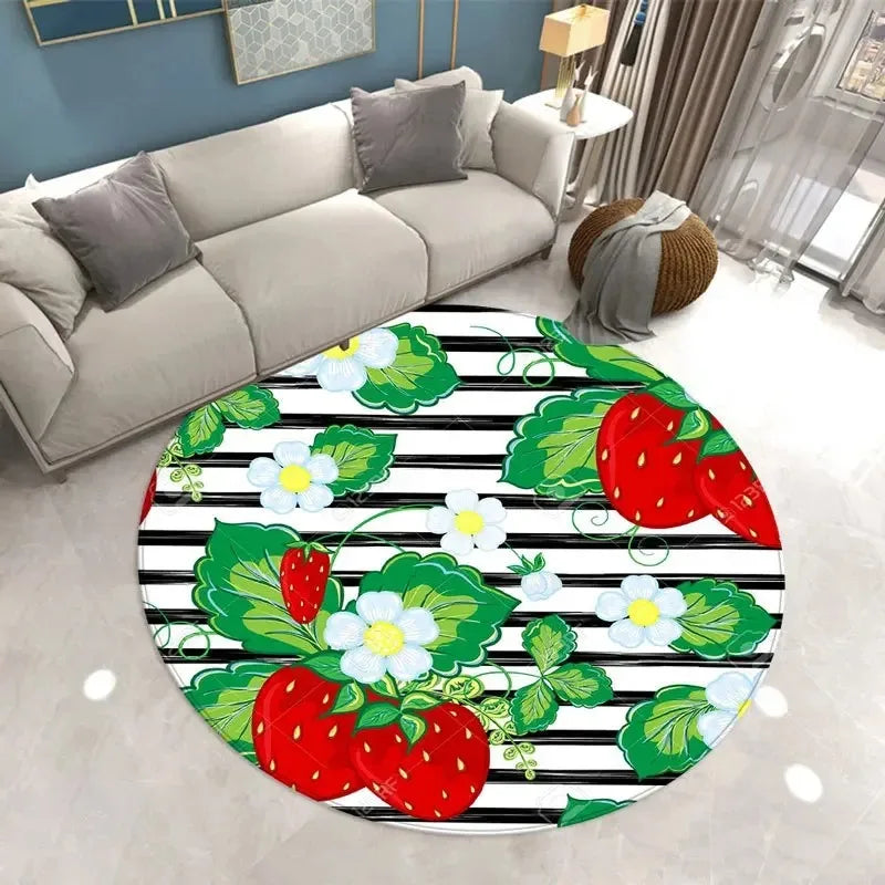 Navak Teppich, schöner Erdbeerdruck, runder Teppich, für Zuhause, Wohnzimmer, Sofa, Schlafzimmer, Bodendekoration, Küche, saugfähige Matte