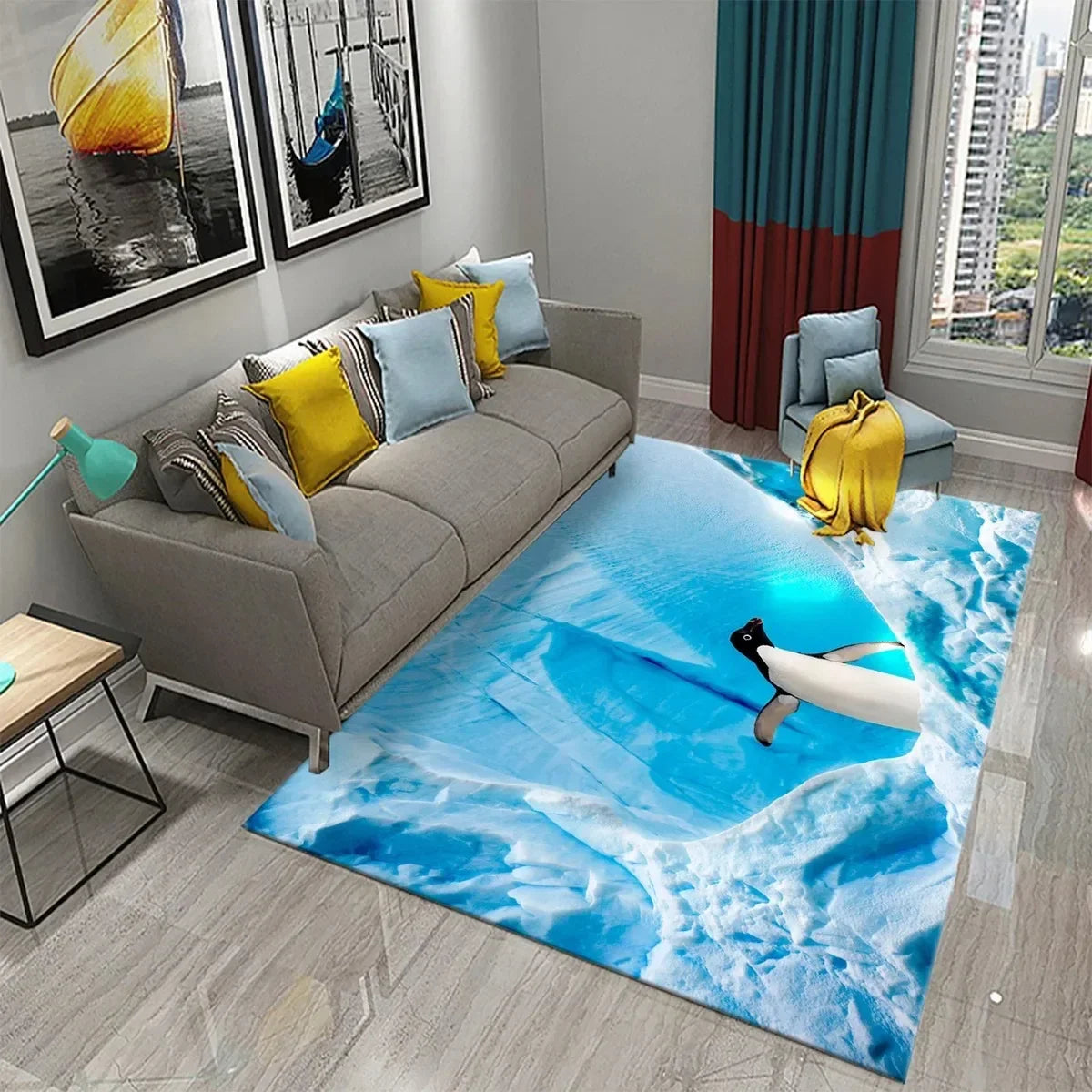 Navak Carpet Antarctica Penguin Pattern Carpet Lovely Animal Design Living Room Bedroom And Bathroom Non-Slip Carpet