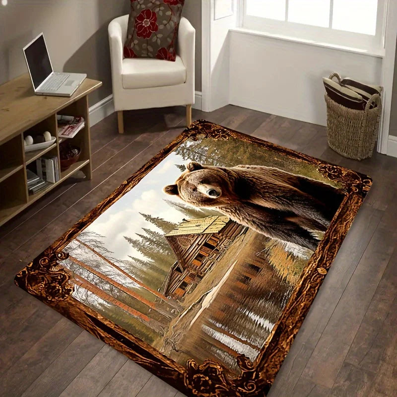 Navak Carpet Exclusive Picks Teppich mit Braunbär-Tiermuster, weicher, rutschfester Wohndekor-Wohnzimmerteppich, Zimmerteppich, Fußmatte für Badezimmer und Küche