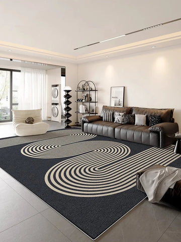 Navak Teppich, dunkelblau-cremefarben, gestreifter Teppich, moderne geometrische dekorative Teppiche, leicht zu reinigen, Kunstlinien, Wohnzimmerteppiche, bequemer Schlafzimmerteppich