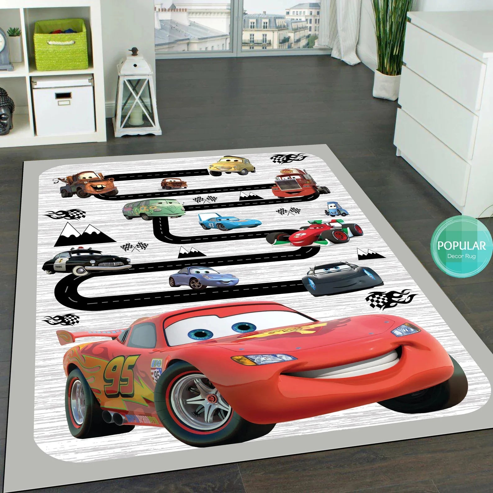 Navak Carpet Daily Picks Autobahn-Auto-Bodenteppich, McQueen-Cartoon-Auto-Teppich für Kinderzimmer-Dekoration, minimalistische Spielmatte für Kinderzimmer, Geschenkideen