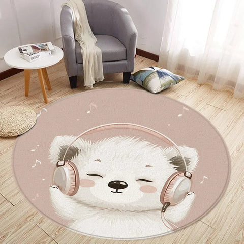 Navak Teppich Cartoon Löwe Liebe Bär Runder Teppich Wohnzimmer Dekoration Kaninchen Bär Waldtiere Schlafzimmer Teppiche Heimmatten Waschbare Freizeitteppiche