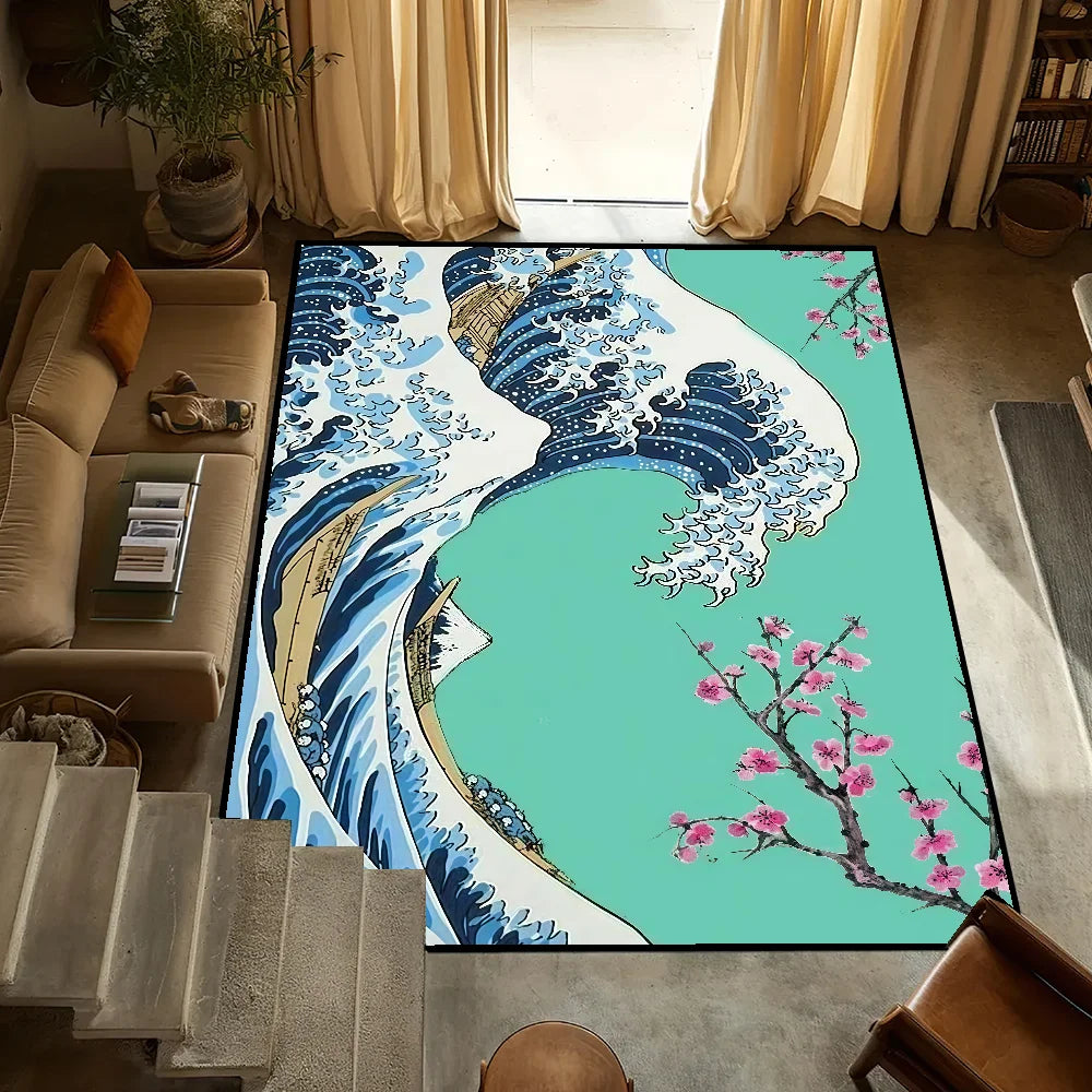 Navak Teppich kleine Welle Japan Teppich Anti-Rutsch Tolle Küche Kanagawa Schlafzimmer Handgefertigter getufteter Teppich Teppich des Wohnzimmereingangs