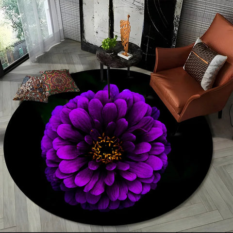 Navak Carpet 3D Luxury Flower Rose Daisy Nordic Round Carpet Rug for Living Room Bedroom Child Playroom Chair Decor,Pet Area Rug Non-slip Mat