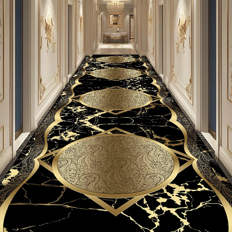 Navak CarpetLuxury Golden Corridor Carpet Hotel Flur Läufer Dekoration Teppiche Wohnzimmer Gang rutschfeste waschbare Bodenmatte Anpassbar