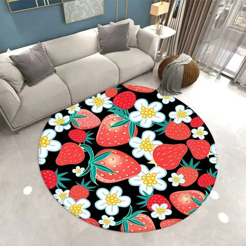 Navak Teppich, schöner Erdbeerdruck, runder Teppich, für Zuhause, Wohnzimmer, Sofa, Schlafzimmer, Bodendekoration, Küche, saugfähige Matte