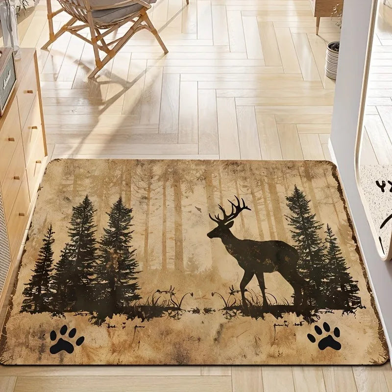 Navak Carpet 1 Stück Küchenteppich mit Milu-Hirschmuster, rutschfeste Fußmatten für Zuhause, Pop-Design, Badezimmerteppich, Badematte, Teppich für Zuhause, Waschbecken, Wäschedekor