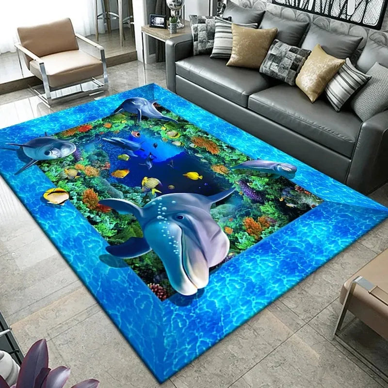 Navak Carpet3D Strand Meer Wellen Muster Teppich Tür Bodenmatte Fisch Fußmatte Rutschfeste Bodenmatte Wohnzimmer Teppich Home Zimmer Schlafzimmer Dekoration