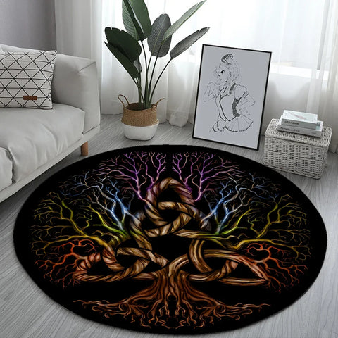 Navak Carpet World Tree Runder Teppich Flächenteppich Wikinger Nordische Mythologie Druck Runder Teppich Wohnzimmer Schlafzimmer Bodenmatte Spielzimmer Weicher runder Teppich