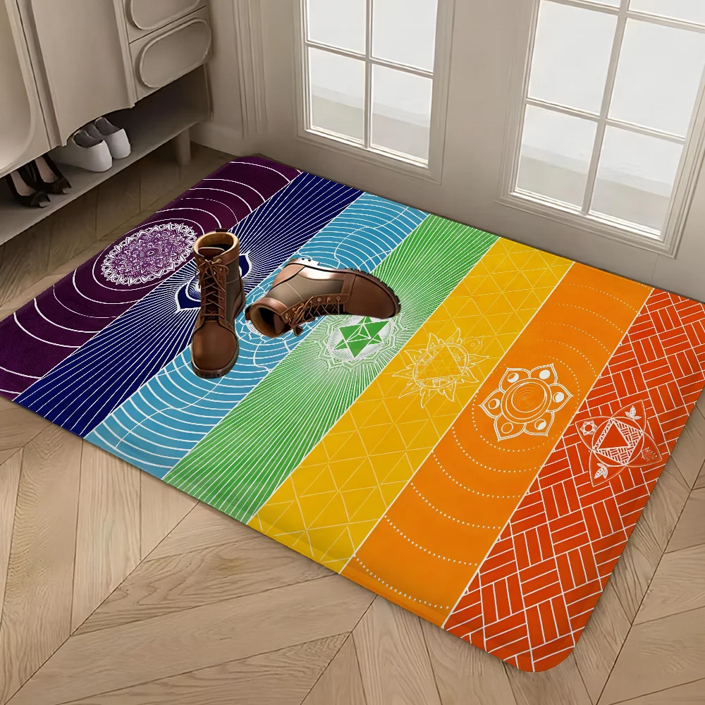 Navak Carpet Rainbow 7 Chakra Mandala Bohemia Yoga Fußmatte, waschbar, rutschfest, für Wohnzimmer, Sofa, Stühle, Bereichsmatte, Küche, Willkommens-Fußmatte