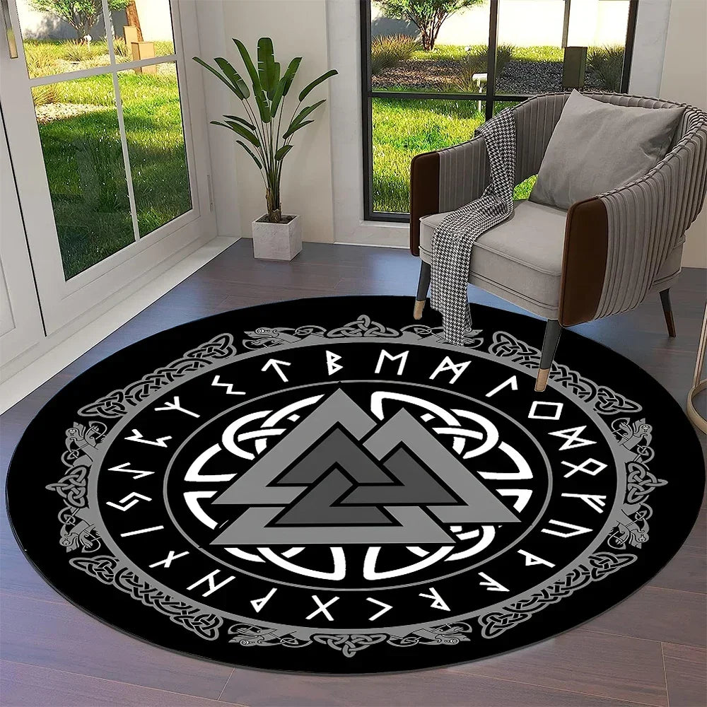 Navak Carpet Tree of Life Viking Yggdrasil Valknut Round Carpet Rug for Living Room Bedroom Sofa Decor,Kid Paly Area Rug Non-slip Floor Mat