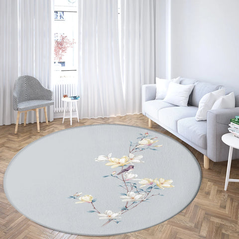 Navak Teppich Home Wohnzimmer Schlafzimmer Badezimmer Bodenmatte Druck Dekorativer Teppich Blume und Vogel Runde Pfingstrose Rose