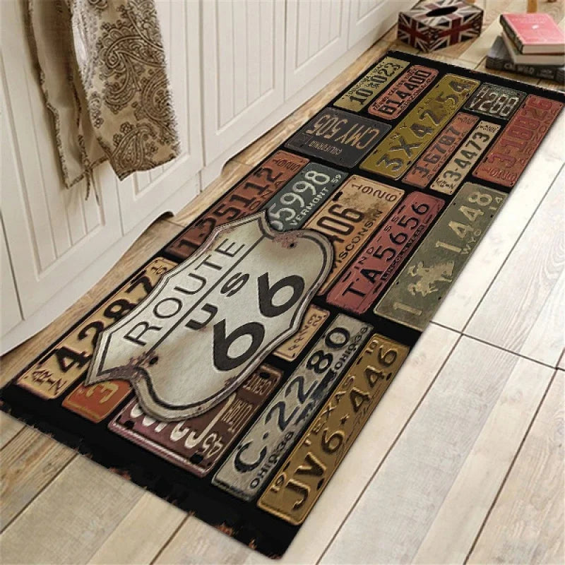 Navak Teppich Route 66 Design Küchenbodenmatte Eingangsbereich Fußmatte Wohndekor Teppich für Wohnzimmer Schlafzimmer Teppiche Badezimmer Rutschfeste Matte Fußpolster