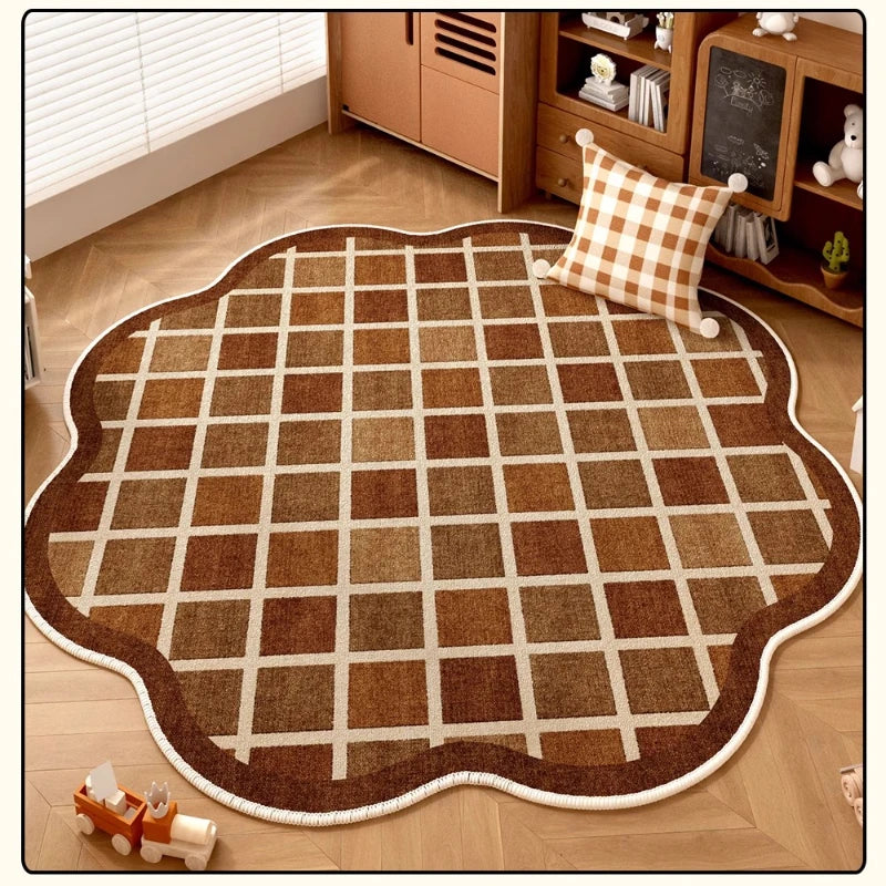 Navak Carpet Retro Brown Living Room Decoration Round Carpet Cartoon Style Rugs for Bedroom Anti-slip Lounge Floor Mat Washable Home Soft Rug