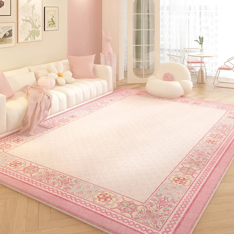 Navak Teppich Wohnzimmerteppich Rosa Blumenteppich Großformatige Heimdekoration Bodenmatte Weiche Plüsch-Raumdekoration Großflächige Teppiche Zotteliges Schlafzimmer