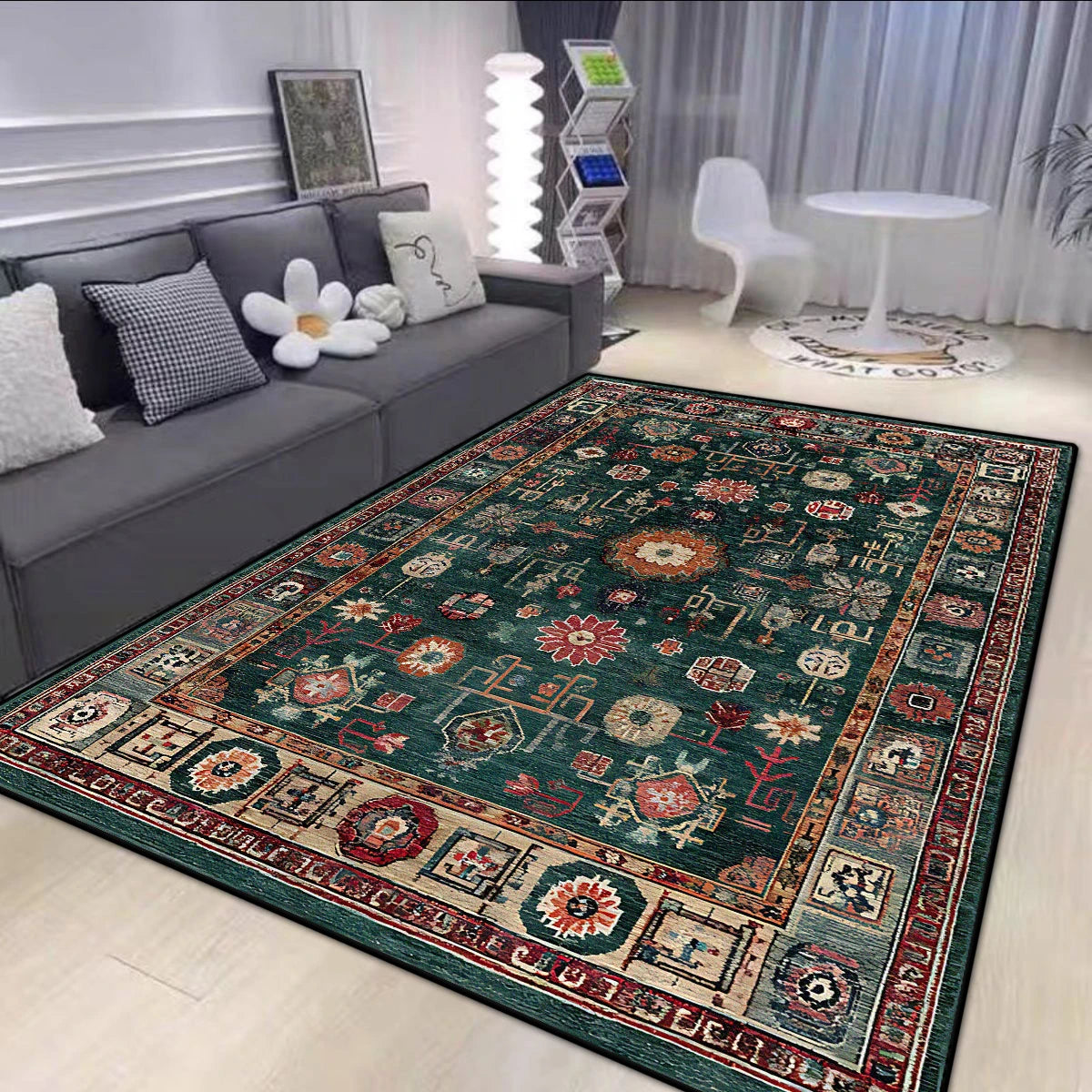 Navak-Teppich im persischen Stil, großer grüner Teppich, Wohnzimmer, rutschfest, leicht zu reinigen, Couchtischmatte, weich, faltbar, Esszimmer-Dekor-Teppich