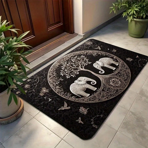Navak Carpet 1-teilige Fußmatte mit Elefanten- und Lebensbaummotiv – rutschfest, maschinenwaschbar für Wohnzimmer, Badezimmer, Küche – strapazierfähiges Polyester