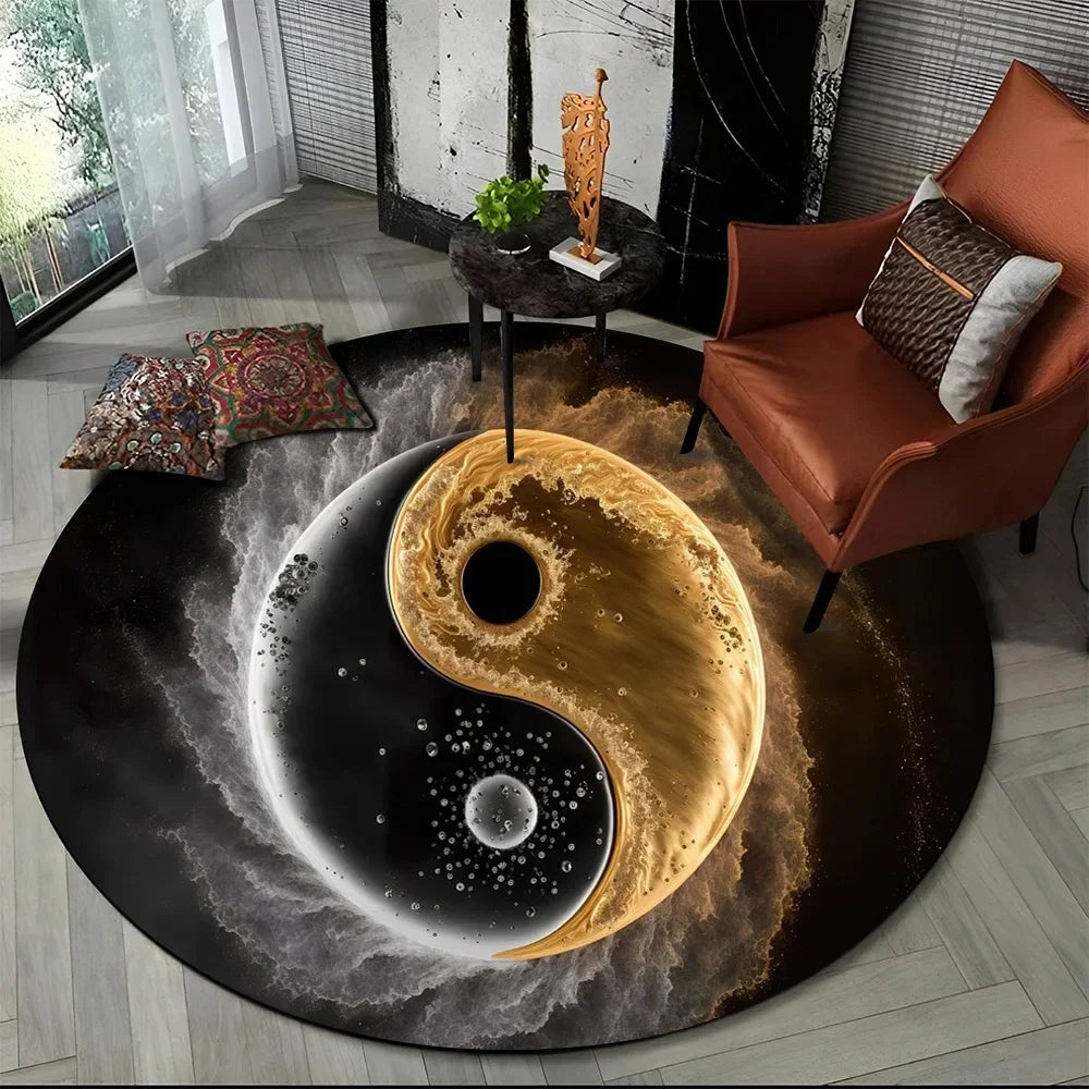 Navak Carpet 3D Naturalize Yin und Yang Chinesisches Tai Chi Runder Teppich Kreisförmiger Teppich für Wohnzimmer Schlafzimmer Dekor Fußmatte Rutschfeste Bodenmatte