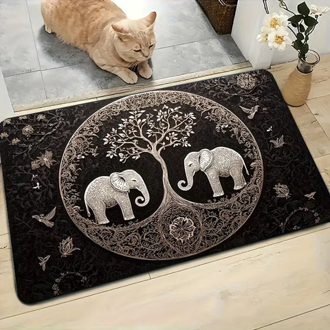 Navak Carpet 1-teilige Fußmatte mit Elefanten- und Lebensbaummotiv – rutschfest, maschinenwaschbar für Wohnzimmer, Badezimmer, Küche – strapazierfähiges Polyester