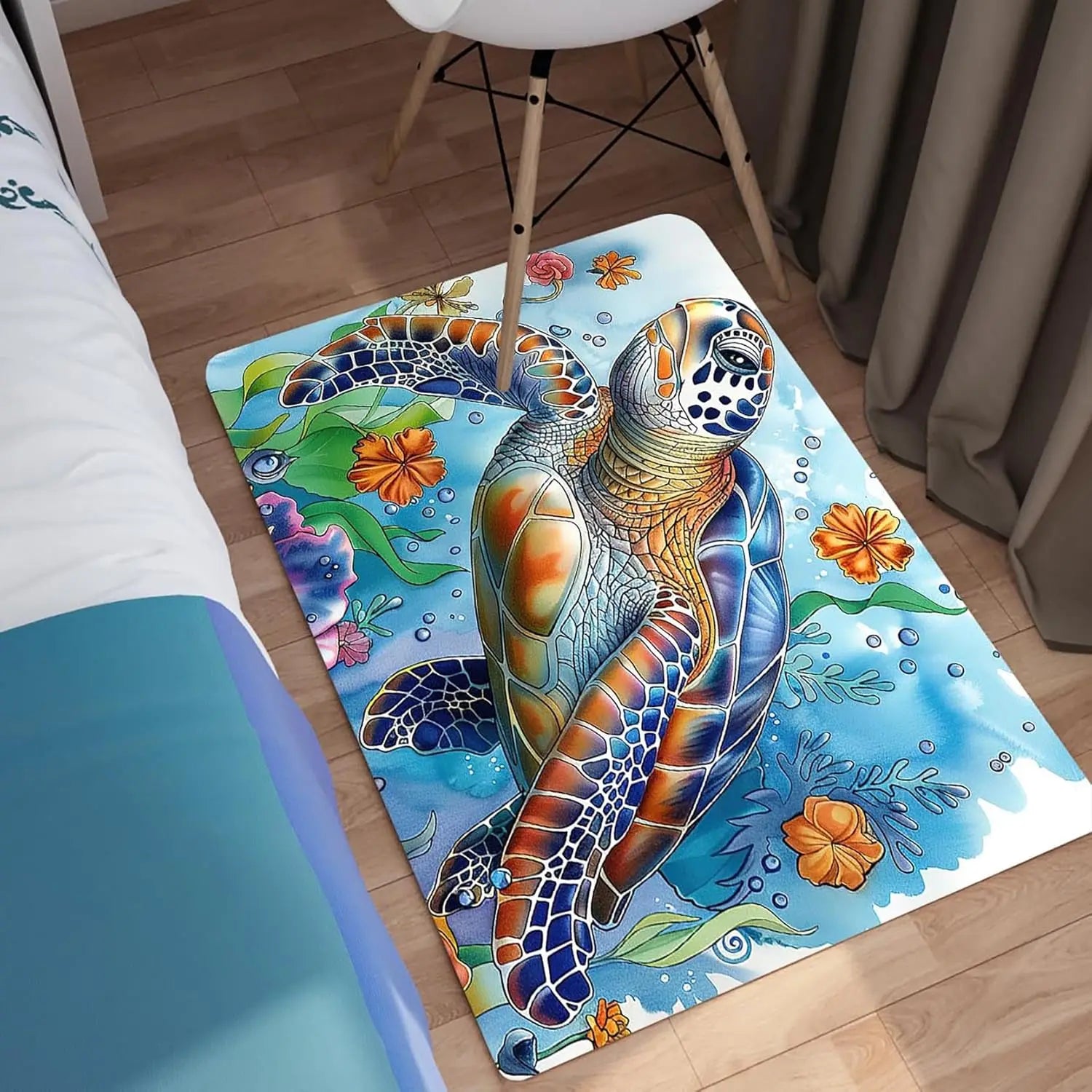 Navak Carpet Ozean-Thema Meeresschildkröten-Teppich für Wohnzimmer und Kinderzimmer, Küstendekor-Teppich, Unterwasser-Meerestier-Teppich