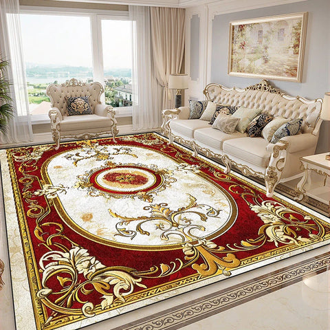 Navak Carpet Luxurious Retro Rugs for Living Room European Decoration Home Sofa Area Non-slip Floot Mat Bedroom Cloakroom Red Soft Carpet