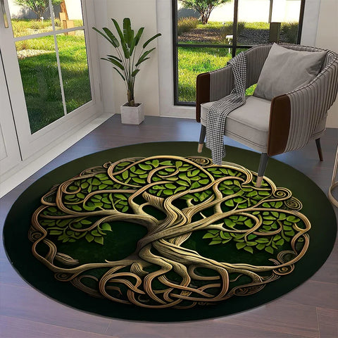 Navak Carpet Tree of Life Viking Yggdrasil Valknut Round Carpet Rug for Living Room Bedroom Sofa Decor,Kid Paly Area Rug Non-slip Floor Mat