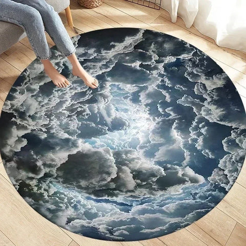 Navak Carpet Crystal Velvet Natural Disaster Runder Teppich, Fantasy Tornado Cloud Print Rutschfeste Bodenmatte für Wohnzimmer, Schlafzimmer, Sofa-Dekor