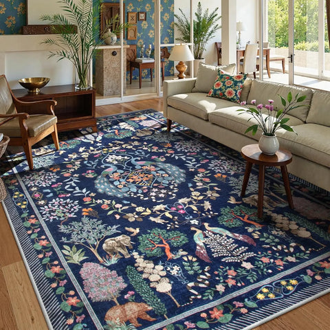 Navak Carpet Boho Floral Soft Blue Esszimmerteppich, rutschfest, ultradünn, schmutzabweisend, großer Bodenteppich für Schlafzimmer, Home Office