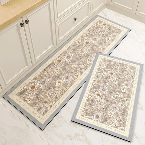 Navak Teppich Teppich für Küche Bodenmatte PVC Leder Wasserdicht Rutschfest Lang Teppich Ölbeständig Fußmatten Rosa Blume Home Dekoration Teppiche