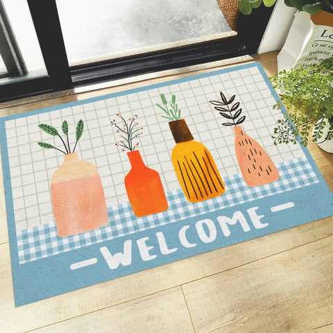 Navak Carpet Creative Small Fresh Cactus Plant Print Willkommens-Fußmatte, quadratisch, zuschneidbar, flauschiger Teppich, rutschfeste Eingangsmatte für die Inneneinrichtung