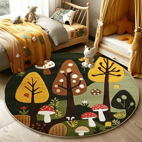 Navak Teppich Waldmuster Wohnzimmer Schöner runder Schlafzimmer-Dekorationsteppich Waschbarer Kinder-Bodenmatte-Studien-Teppich
