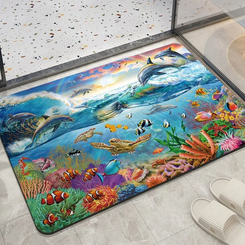 Navak Teppich, Heimdekoration, Schlafzimmer, Wohnzimmer, Eingangsbereich, Eingangsbereich, Bodenmatte, Meerestier-Delfinmuster, Küche, Badezimmer, saugfähiger Teppich