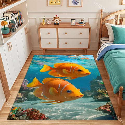Navak Teppich, Fisch im Meer, Tiefseefisch-Muster, Teppich für Wohnzimmer, Schlafzimmer, Nachttisch, Bodenmatte, Garderobe, Spielmatte, Flächenteppich, große Größe