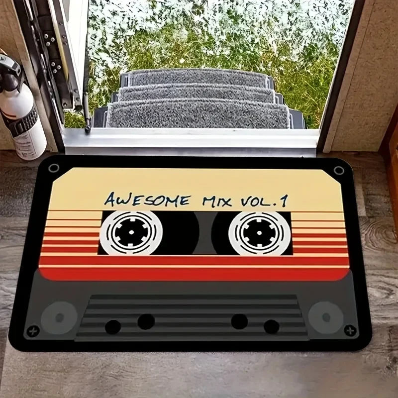 Navak Teppich 3D-Kassetten-Musikband-Fußmatte, Flanell-Teppich für Badezimmer, rutschfeste Toiletten-Fußmatten, Heimeingang, Retro-Dekor-Teppiche