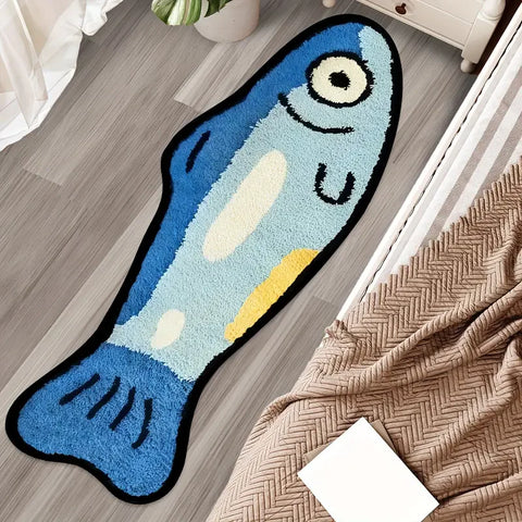 Navak Carpet Exclusive Picks Blauer Cartoon-Teppich mit gesalzenem Fisch, weich und waschbar, Heimdekoration, geeignet für Zimmer, Schlafzimmer, Eingänge und Küchen