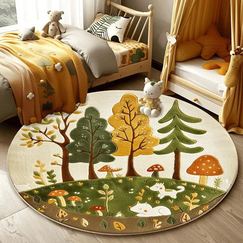 Navak Teppich Waldmuster Wohnzimmer Schöner runder Schlafzimmer-Dekorationsteppich Waschbarer Kinder-Bodenmatte-Studien-Teppich