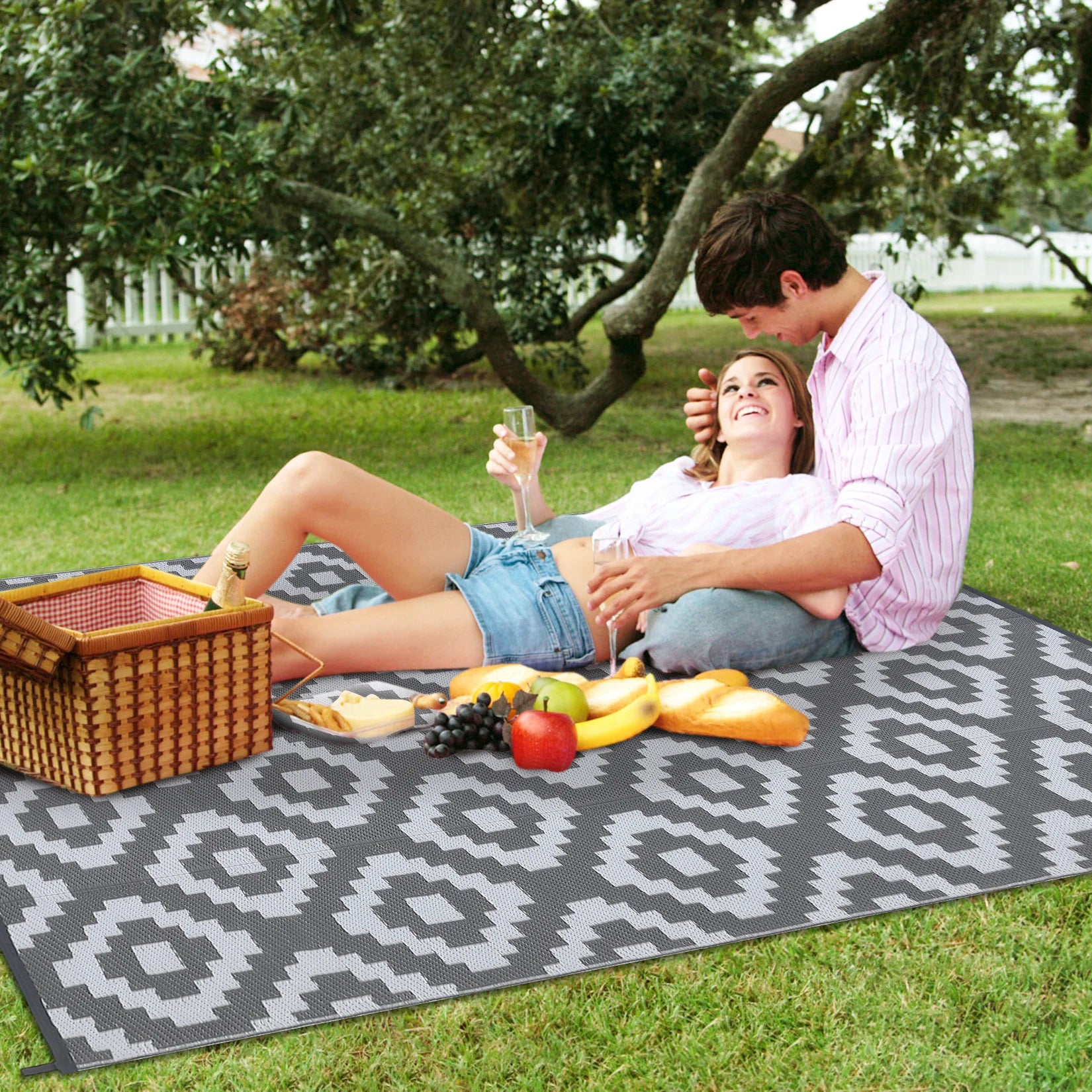 Navak Teppich, Outdoor-Teppich, Kunststoff-Strohteppich, moderner geometrischer wasserdichter Teppich, wendbare Outdoor-Bodenmatte für Terrasse, Veranda, Hinterhof, Picknick, Campi