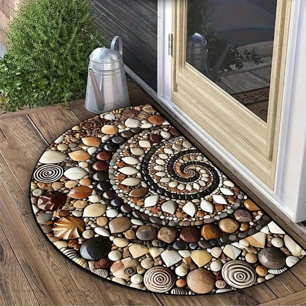 Navak Carpet Rutschfeste, halbrunde Fußmatte mit Blumenmuster, saugfähig, Willkommensteppich, waschbar, Fußmatte, Eingangsmatte für drinnen und draußen