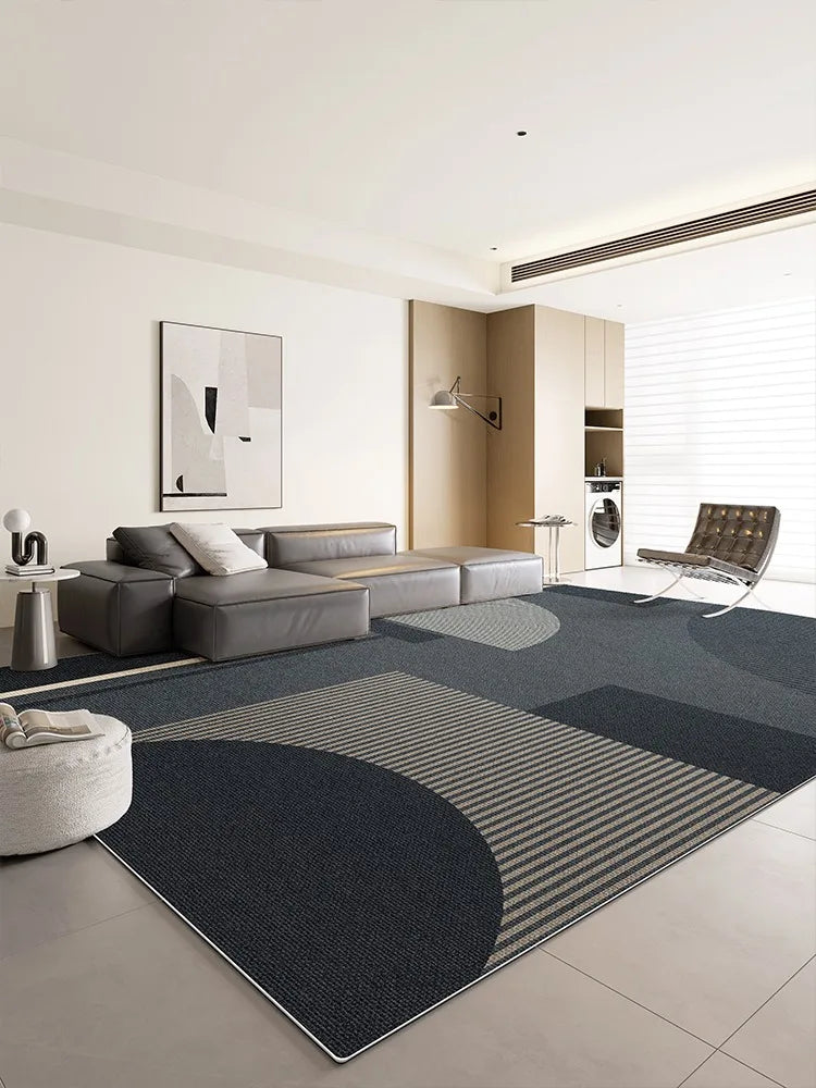 Navak Teppich, dunkelblau-cremefarben, gestreifter Teppich, moderne geometrische dekorative Teppiche, leicht zu reinigen, Kunstlinien, Wohnzimmerteppiche, bequemer Schlafzimmerteppich