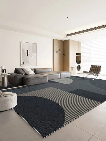 Navak Teppich, dunkelblau-cremefarben, gestreifter Teppich, moderne geometrische dekorative Teppiche, leicht zu reinigen, Kunstlinien, Wohnzimmerteppiche, bequemer Schlafzimmerteppich