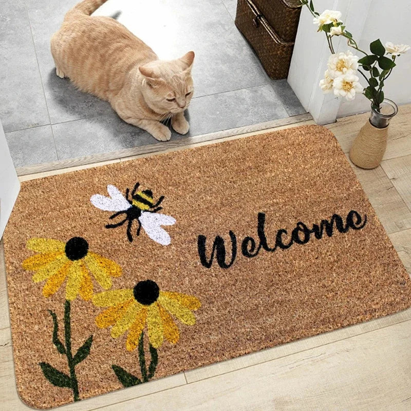 Navak Teppich mit Blumen- und Buchstabengrafik, rutschfeste Fußmatte für drinnen und draußen, Willkommensteppich für Schlafzimmer, Nachttisch, Garderobe, kleine Matten für Zuhause und Küche