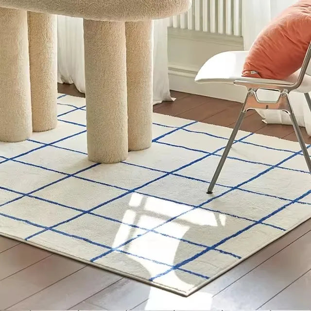 Navak Carpet Neuer großer karierter Teppich für Wohnzimmer, zottelig, weich, Balkon-Bodenmatte, moderne Kunst, minimalistischer Teppich, Schlafzimmerteppich 2024