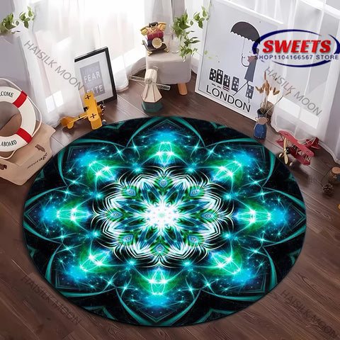 Navak Carpet Next Day Shipping Mandala Flower Printing Round Carpet Bedroom Living Room Sofa All Season Mat Kids Room Non-Slip Decorative Rug