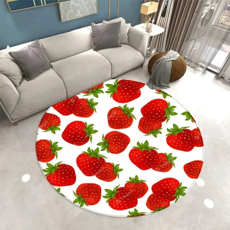 Navak Teppich, schöner Erdbeerdruck, runder Teppich, für Zuhause, Wohnzimmer, Sofa, Schlafzimmer, Bodendekoration, Küche, saugfähige Matte