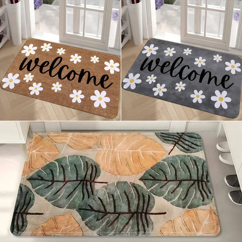 Navak Carpet Willkommens-Fußmatte mit Blumen- und Blattmotiv, für den Eingangsbereich, Dekoration, rutschfest, für Badezimmer, Eingangsbereich, Küchenteppich, waschbare Fußmatte
