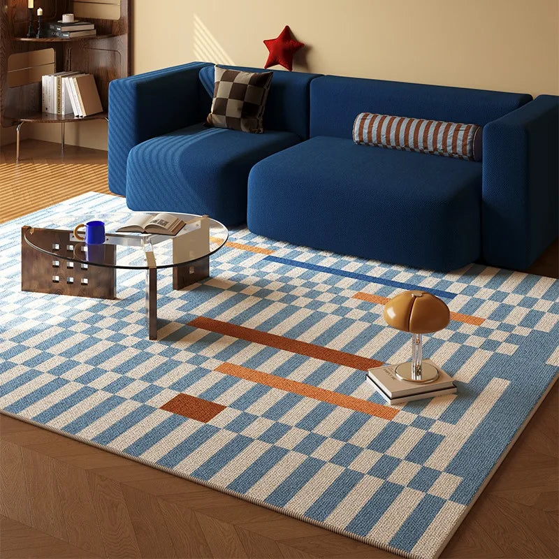 Navak Teppich Großflächiger Teppich für Wohnzimmer Schlafzimmer Fußmatten Retro Blau Gestreifter Schlingenflor TPR Teppich Sofa Couchtisch Fußmatte 카페트 거실 대형