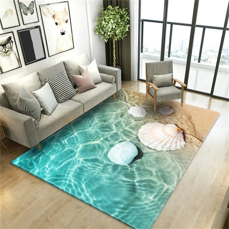 Navak Teppich, Strandwellen, 3D-gedruckte Teppiche für Wohnzimmer, Kinderzimmer, Küchenmatte, Bodenteppiche, moderne Eingangsmatte, Heim- und Badezimmerteppiche
