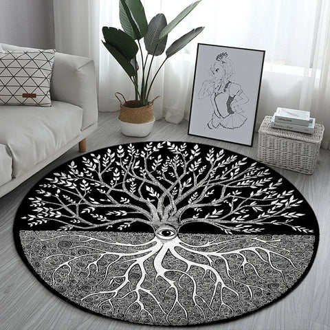 Navak Carpet World Tree Runder Teppich Flächenteppich Wikinger Nordische Mythologie Druck Runder Teppich Wohnzimmer Schlafzimmer Bodenmatte Spielzimmer Weicher runder Teppich